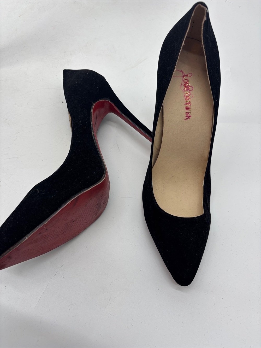 Black Suede Pointed-Toe High Heels with Red Sole